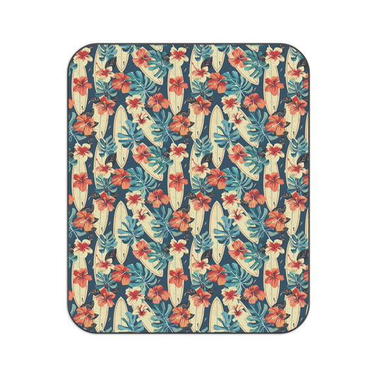 Tropical Surfboards & Hibiscus Picnic Blanket