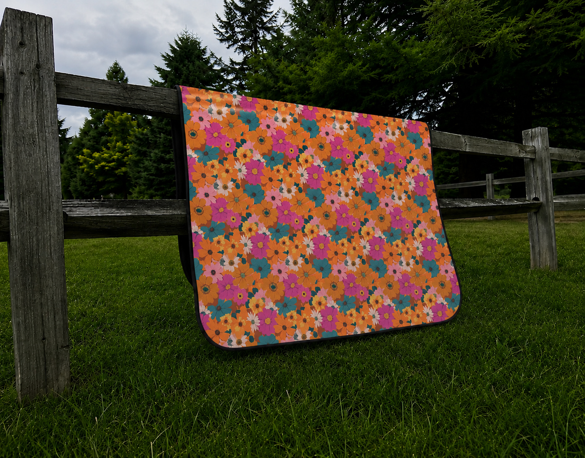 Retro Teal Pink Picnic Blanket
