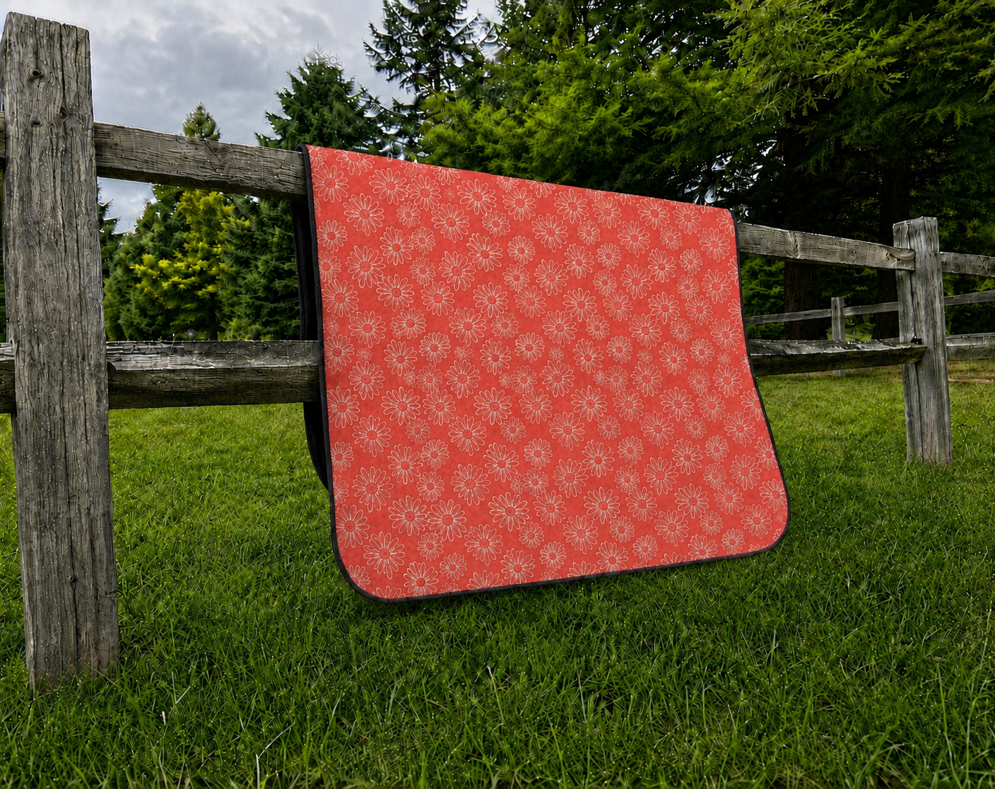 Coral Daisy Picnic Blanket